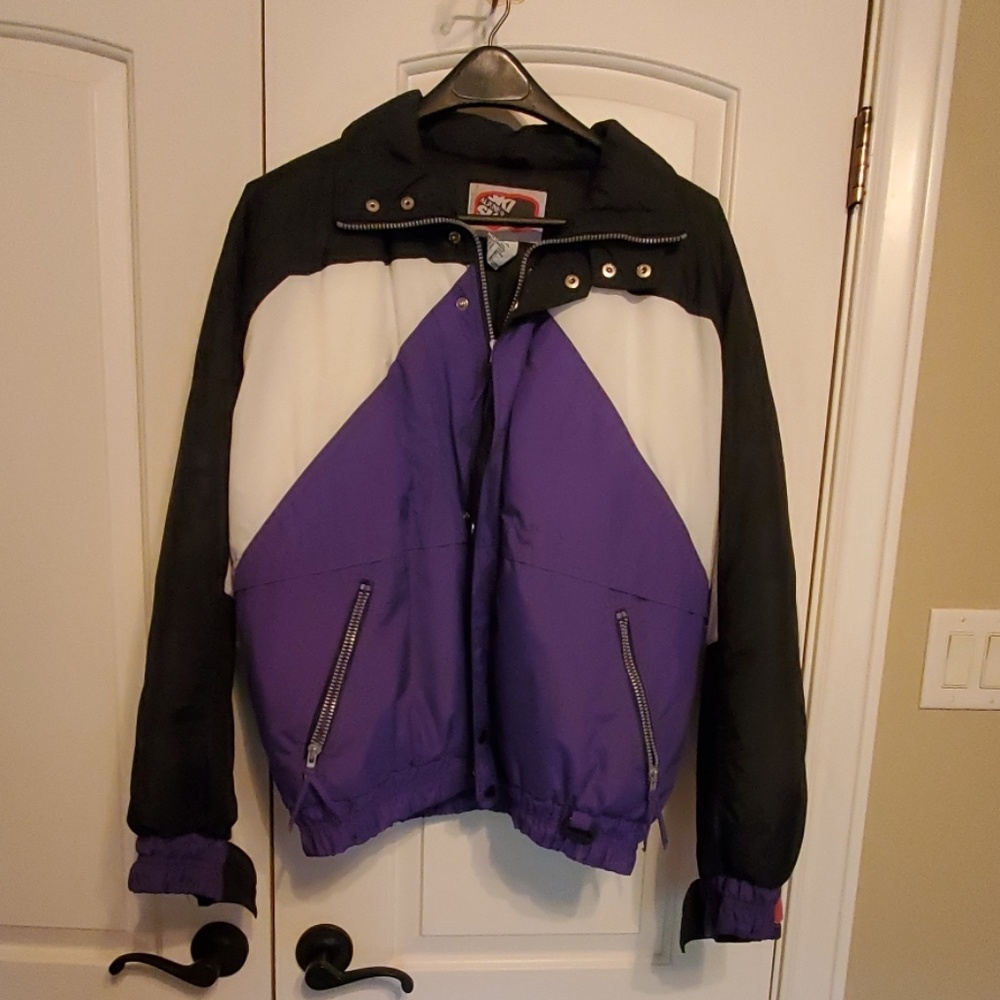 Ski parka, purple. Black and white